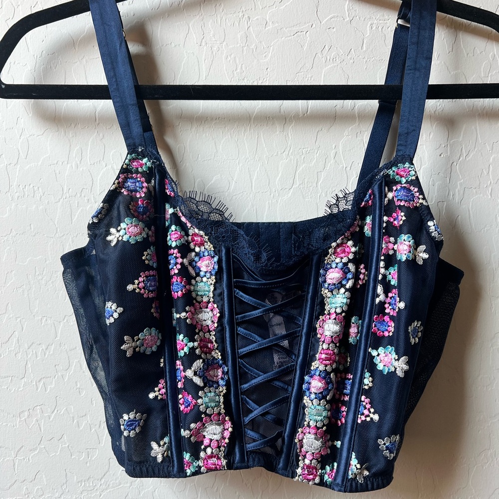 Victoria's Secret Navy Floral Embroidered Corset Top